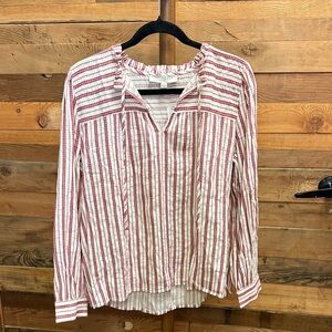 LOFT Red and White Striped Blouse